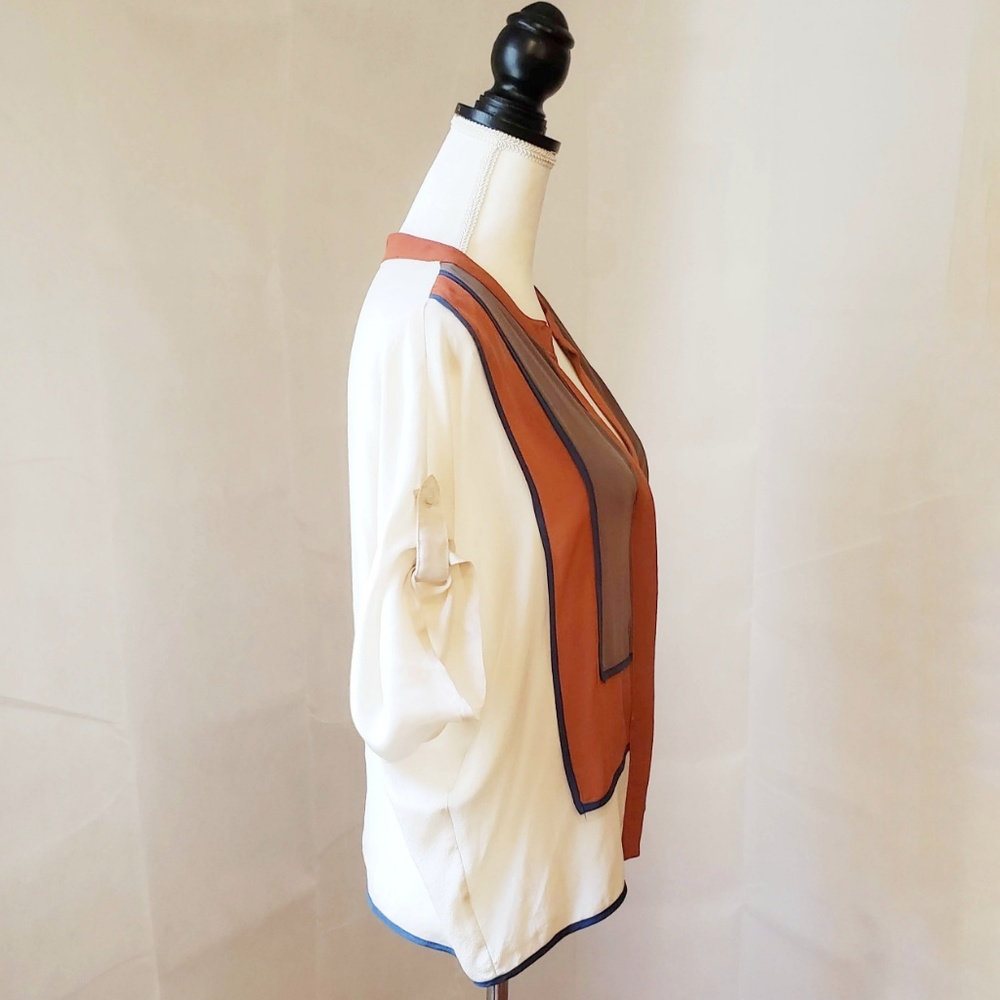 Line & Dot Cream Button Down Block Color Tunic - image 4